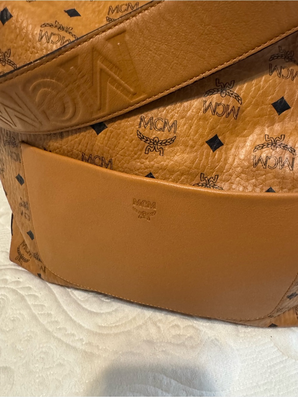 MCM Cognac Visetos Logo Print Handbag